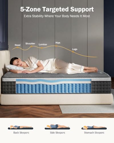 Image of Extra Firm King Mattress 14 inch, Cooling Hybrid Mattress in a Box with 5-Zone Support, Luxury Hotel-Collection Design, Enhanced Back & Hip Support, Fiberglass-Free & CertiPUR-US, 365-Night Trial