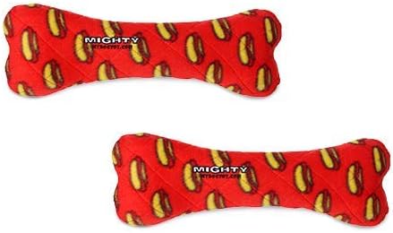 MIGHTY- NO Stuff Bone – Squeaky Plastic Core. 2-in-1 Toy. Made Durable, Strong & Tough. Interactive Play (Tug, Toss & Fetch). It Floats. (Red 2 Pack)