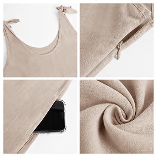 Womens Casual Tank Short Jumpsuits Rompers Scoop Neck Adjustable Tie Knot Loose Rompers Khaki Medium #TOP5
