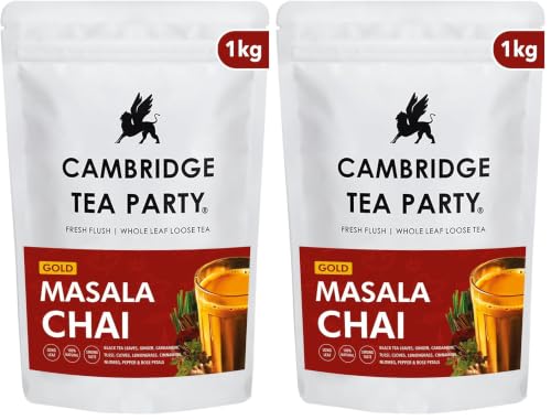 Image of Cambridge Tea Party 8 Spices Masala Chai Patti Tea Powder CTC, 1kg Pouch (Pack of 2)
