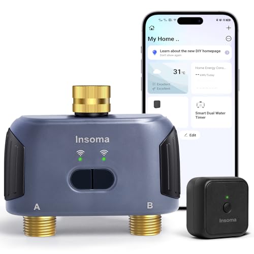 2 Zones WiFi Water Timer Brass Inlet and Outlet Sprinkler Timer for Garden Hose APP Remote Control WiFi Hose Timers with Gateway Voice Control with Alexa Rain Delay and Manual Mode for Watering