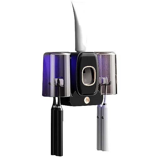 Desinfectador de Cepillo de Dientes, Recargable Inteligente Soporte Cepillo de Dientes Desinfectante con Dispensador automático de Pasta de Dientes, 2 Tazas y 4 Ranuras para Cepillo de Dientes (B)