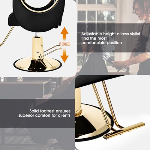 Artist Hand Salon Chair Reclining Barber Chair Oversized Hydraulic Pump Heavy Duty Hair Salon Chair 360 Degree Swivel Hair Chair for Hair Stylist, Beauty Spa Equipment Max Load 400 LBS, Black and Gold