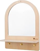 Montessori Wooden Toddler Mirror with Shelf & Hooks - Shatterproof Acrylic Wall Mount for Nursery, Bathroom, Entryway