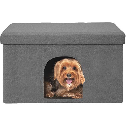 Furhaven Pet Dog & Cat House | Ottoman Footstool Collapsible Living Room Pet