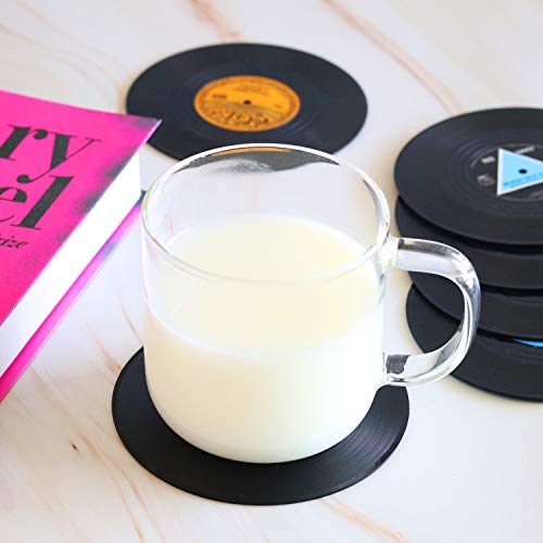 Funny Retro Vinyl Record Coasters For Drinks With Vinyl Record Player Holder For Music Lovers,Set Of 6 Conversation Piece Sayings Drink Coaster,Housewarming Hostess Gifts, Wedding Registry Gift Ideas #TOP6