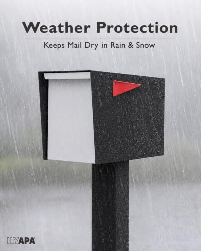 Image of Ilyapa Modern Mailbox for Post Mount - Black with White Door Powder Coated Steel, Waterproof Letter Box for Parcels, with Recessed Magnetic Close Door