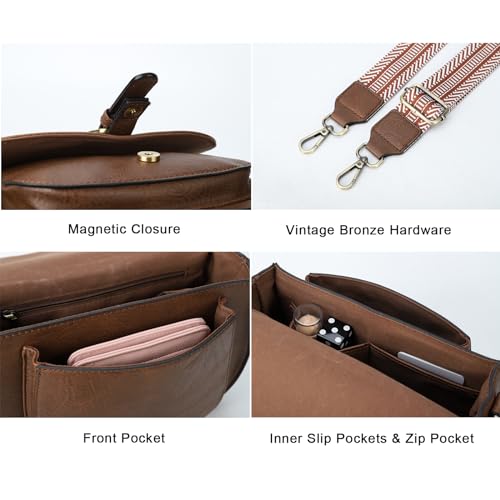 Image of AFKOMST Crossbody Bags for Women,Small Saddle Purse and Boho Cross Body Handbags,Vegan Leather