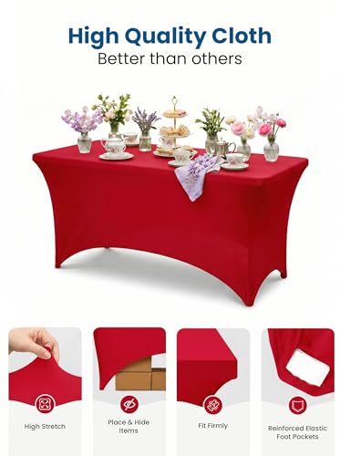 Image of Utopia Kitchen Spandex Tablecloth 2 Pack [4FT, Red] Tight, Fitted, Washable and Wrinkle Resistant Stretch Table Cloth Rectangle Cover for Trade Show, Weddings & Parties [48Lx30Wx30H Inch]
