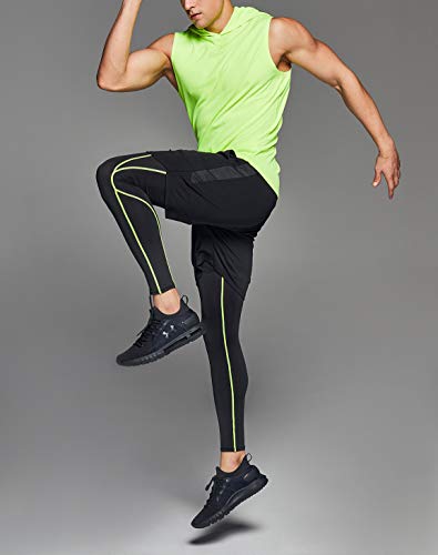 Athlio Men's Compression Pants Running Tights Workout Leggings, Cool Dry Technical Sports Baselayer, Pocket 2Pack Leggings Black & Neon/Charcoal, Medium #TOP3