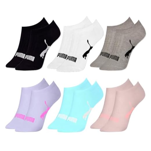 Kit 06 Pares de Meia Puma Sapatilha Invisível Colorida Feminino Adulto, 1 Branca - 1 Cinza - 1 Preta - 1 Lilas - 1 Azul - 1 Rosa, 34-39