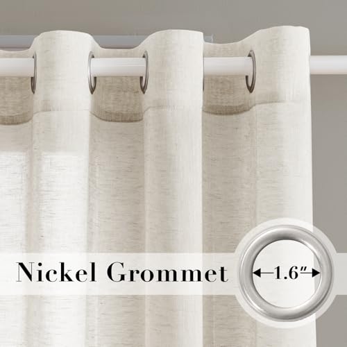 H.VERSAILTEX Linen Curtains Flax Linen Blended Curtain Panels for Living Room/Bedroom Semi Sheer Privacy Curtains 63 inch Length 2 Panels Set Nickel Grommet Window Drapes, Ivory by H.VERSAILTEX - Image 2