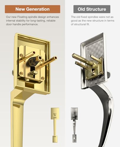 Image of Brightify Gold Front Door Lock Set with Single Cylinder Deadbolt, Modern Exterior Door Handle Set with Reversible Lever, Adjustable Latch for Right /Left Handed Heavy Duty Entrance