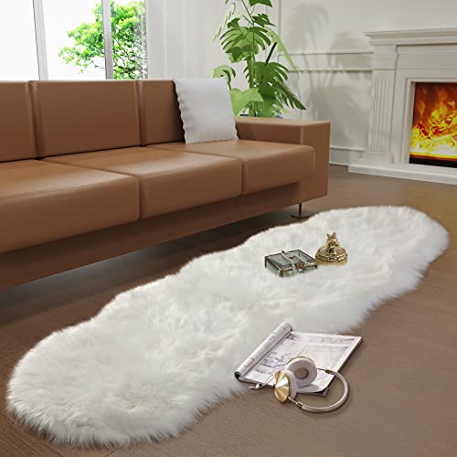 Faux Fur Rug For Bedroom, Fluffy Runner Rugs Soft Sheepskin Rug Sofa Couch Seat Cushion, 2X6Ft White Plush Area Rug Shag Rugs Floor Carpets For Nursery Bedside, Cute Shaggy Fuzzy Home Decor #TOP1