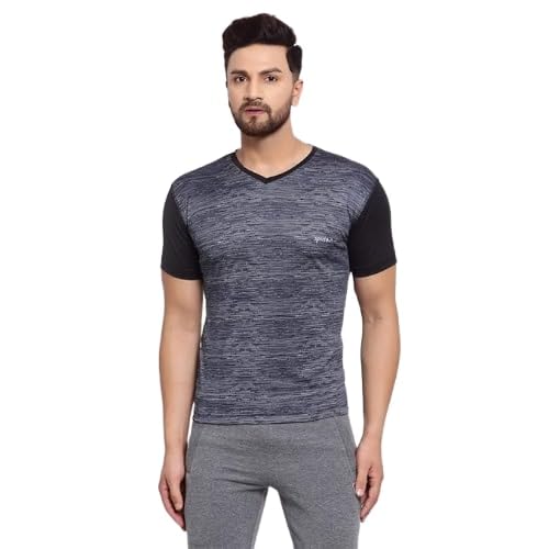 Image of sporto Black Self Design V-Neck T-Shirt for Men