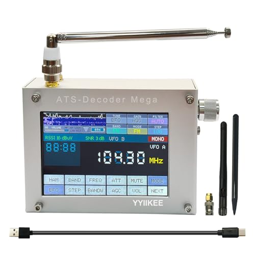 ATS-Decoder Mega SDR Radio Receiver 4 Touch Screen AM FM SSB CW DIGI Upgraded ATS25 Version with High-Sensitivity SI4735D60 Chip Built-in CW Digital Decoder 4000mAh Battery Portable Aluminum Case