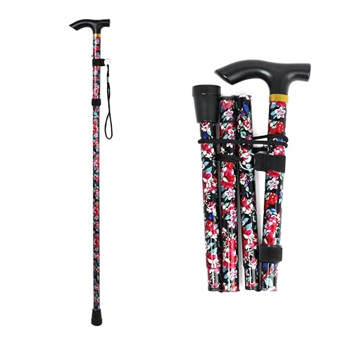DIVCHI Bastoni da passeggio pieghevoli, altezza regolabile e portatile, pieghevole, per donne, uomini, anziani, adulti e disabili (mini bastone da passeggio floreale)