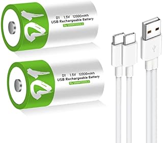 12000mWh Lithium ion Rechargeable D Battery 1200 Cycle Times USB Type C Port 1.5V Constant Output,Type C Charger Fast Charging 4Hours,2-Pack D Batteries+2 in 1 Type C Charger Cable