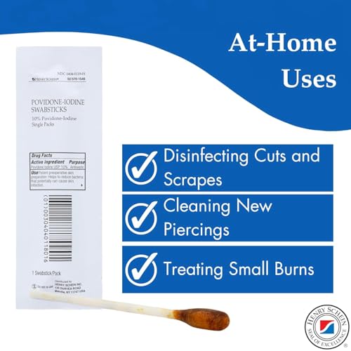 Image of Henry Schein 10% Povidone Iodine Swabstick 1's, Sterile Antiseptic, 25 Ct (Pack of 2)