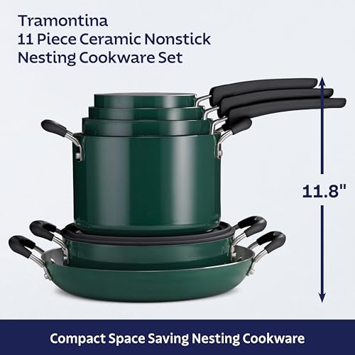 Image of Tramontina Ceramic Non Stick 11-Piece Nesting Pots and Pans Set - Teal