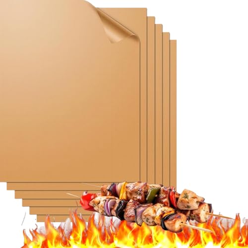 Grill Mats for Outdoor Grill 6Pcs, Copper Grill Mat Barbecue Grill Accessories for Camping Outdoor Kitchen Cooking, Barbecue Matt Pad Non-Stick & Easy to Clean, Works on Gas Charcoal and Electric BBQ