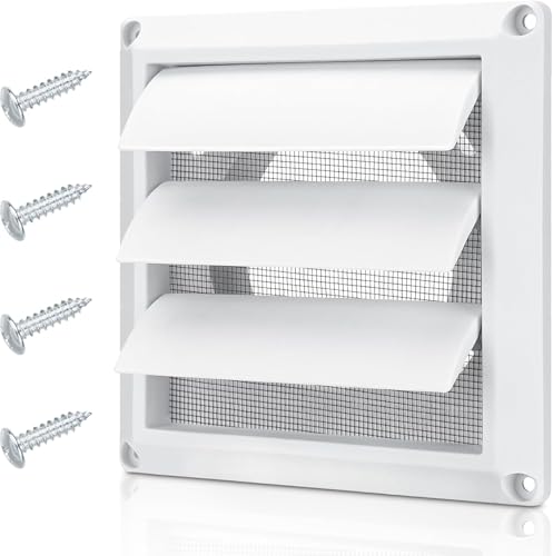 4 Inch Dryer Vent Cover for Exterior Wall Vent Hood Outlet Airflow, Dryer Air Vent with Screen with 4 Screw for Easy Installation, White