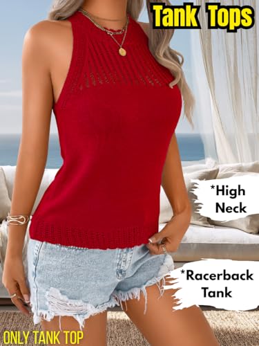 Image of ChiaoLezhee Women's Summer Knit Tank Tops, Racerback High Neck Lightweight Sweater Vest, Dressy Casual Outfits