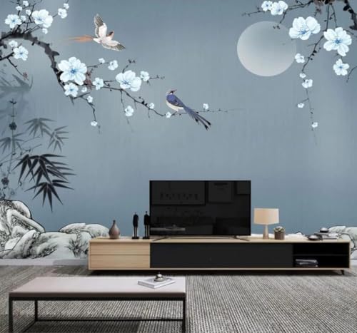 Papier peint 3D fleurs oiseaux lune XLMING pour une ambiance poétique