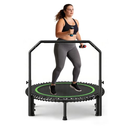40' Mini Rebounder Trampoline for Adults with Handle, Foldable Mini Trampoline with Bungees, Adjustable Foam Handle, Stable & Quiet, Max Load 440lbs