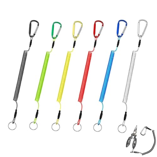 Malijnxin Retractable Safety Coiled Lanyard?6 PCS Fishing Lanyard Professional Long Lanyard Heavy Duty Steel Wire Coiled Cable with Aluminium Alloy Clip Hand Tool Lanyard for Pliers Boating