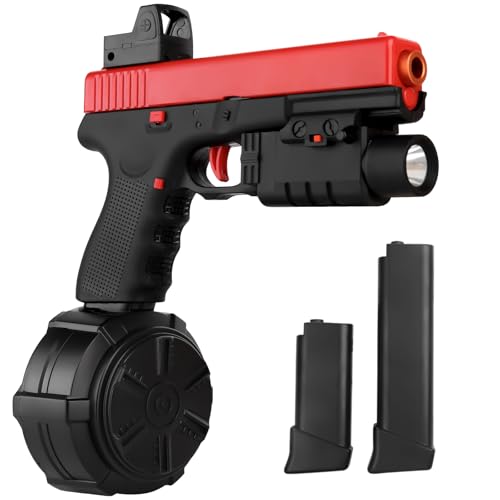 Gel Toy Electric X2 80 Ft,120+ FPS Electric Full Auto Gel Outdoor Games Easter Toy with Drum Magazine and Goggles, Ages 14+ Years,Red