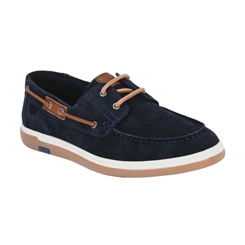 Navy Fresh Suede Leather Boat Shoes for Men with TPR Sole-image-44