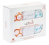50 x 50 inch Muslin Baby Swaddle Blankets 3 Pack by UpBub - LARGEST on Amazon - 2 BONUS Bibs - Best Large Soft Designer Unisex Wraps - 100% Muslin Cotton