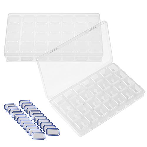 SEELOK 2 Pack 28 Grids Plastic Storage Boxes Diamond Painting Nail Accessory Box Organizer Storage Container for DIY Art Craft.