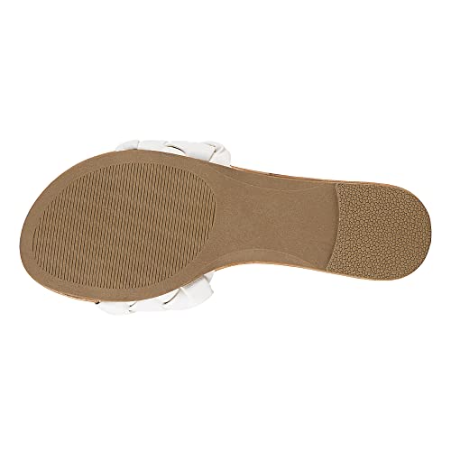Fitory Womens Flat Sandals Fashion Round Open Toe Slip On Slides With Braided Strap Slippers For Summer Size 7 White #TOP2