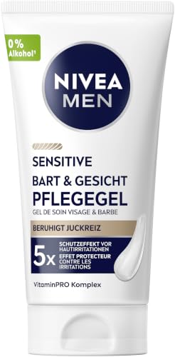 NIVEA MEN Sensitive Bart & Gesicht Pflege-Gel schnell einziehende Bartpflege für empfindliche Männerhaut beruhigende Gesichtspflege zur Linderung von Hautirritationen (50 ml)