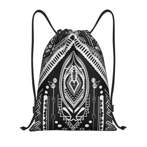 Drawstring Backpack For Men Women Beads And Tassel Pattern String Bag Waterproof Cinch Bag Sports Gym Sackpack Medium, Black