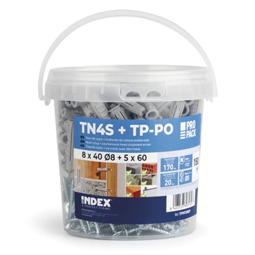 INDEX A PERFECT FIXING - TPPOTS06EP [TN4S + TP-PO EP] Taco de nylon multimaterial con tirafondo bricomatado, Medida: 6x30 Ø6 mm (taco) + 4,5x40 mm (tornillo), Bote de 250 unidades