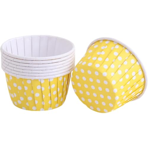 LIINC 紙使い捨てアイスクリームカップ ミニ サラダ ゼリー パフェ 冷凍ヨーグルトコンテナ ポルカカップパーティー用品 80ml 100pcs/200pcs ピンク 業務用 飲食店 (イエロー,100個)