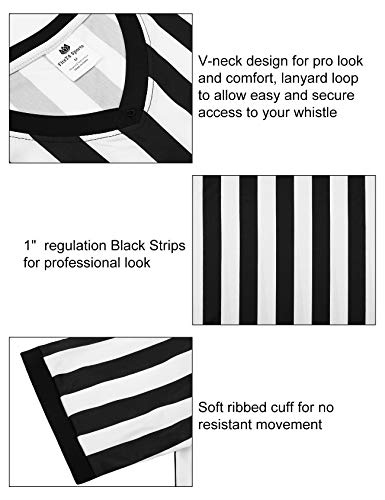 Fitst4 Men's Official Black & White Stripe Referee Shirt V-Neck Short Sleeve Umpire Jersey Costume Pro Ref Uniform For Soccer Basketball Football #TOP3
