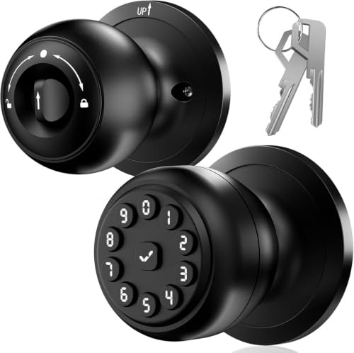 Smart Door Lock, Smart Keypad Door Knob with Lock, Door knob with Auto Lock & Key, Keyless Thumbprint Entry Door Lock for Bedroom, Front Door, Home...