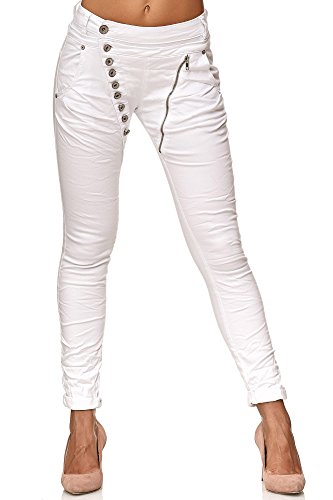 Elara Damen Jeans Boyfriend Baggy Knopfleiste Chunkyrayan C613K-1/F1 White 44/2XL Elara Damen Jeans Boyfriend Baggy Knopfleiste Chunkyrayan C613K-1/F1 White 44/2XL