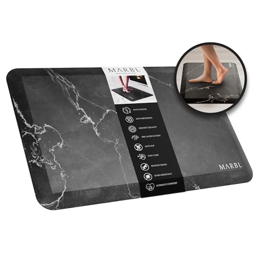 Anti Fatigue Standing Mat for Kitchen and Office - Elegant Black Marble Kitchen Mat with Thick Memory Foam, Waterproof, Non-slip - Reduces Pain from Back, Hips, Knees, Ankles and Promotes Good Posture
