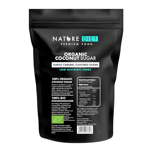 Nature Diet - Azúcar de coco orgánico 1500g | Sabor a caramelo | Sustituto de azúcar | IG bajo