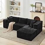 Aptliton 270cm Boneless Couch, Compressed Boneless Sofa, L-Shaped Modular Sectional Sofa with Right Chaise, Oversized Deep Seat Thick Corduroy, Memory Foam, No Assembly, Black