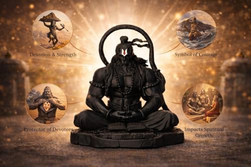 Image of Yadava Lord Hanuman Sitting Idol | Big Black Bajrangbali Murti for Home Temple, Office & Car Dashboard | Spiritual Statue for Strength, Devotion & Positive Energy (Big-Black)