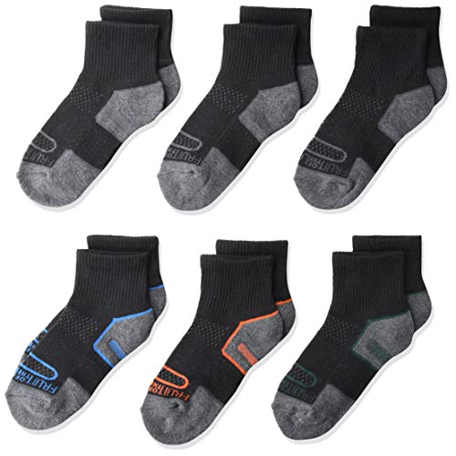 Fruit of the Loom Boys CoolZone Cushioned Ankle Quarter Socks 6 Pair, Multi-Colored, Shoe Size: 3-9
