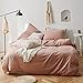 Blush Duvet Cover Queen Knitted Cotton Bedding Comforter Cover Set 3 Piece Jersey T-Shirt Solid Pattern Duvet Cover Set,Farmhouse Home Bedding Easy Care Duvet Cover with Zipper Closure and Corner Ties