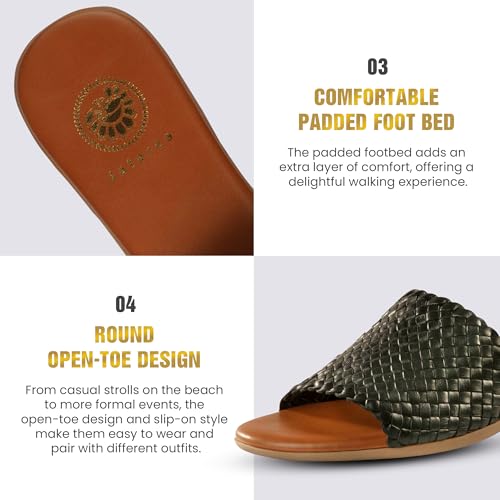 Image of JATAREA Women's Slip-On Flat Sandals with Round Open Toe | Dressy Summer Slides for Women