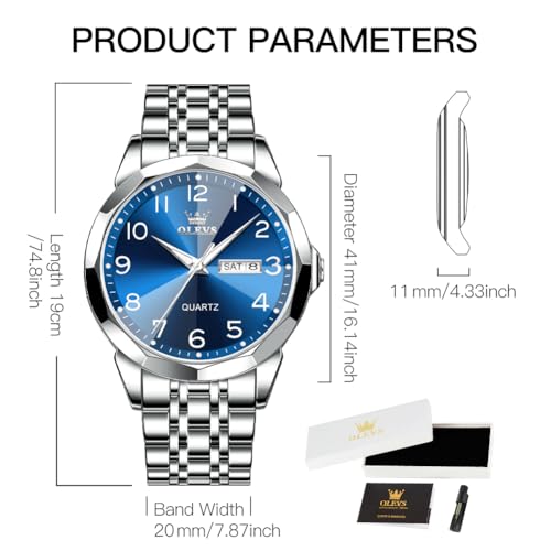 Image of OLEVS Watches for Men Business Dress Diamond Analog Quartz Big Face Luxury Classic Stainless Steel Waterproof Luminous Two Tone Wristwatch
